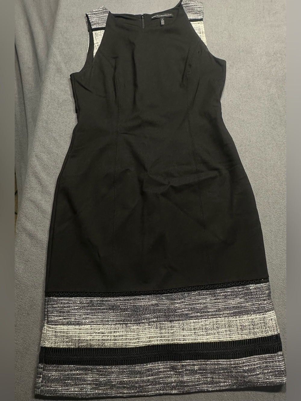 White House Black Market Black Midi Sheath Dress with Textured Hem